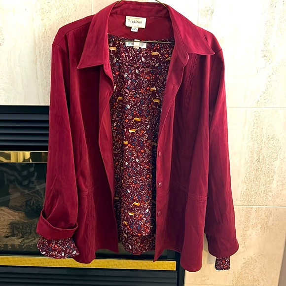 Tops - Beautifully set sale suede like outer silky inner blouse long sleeve